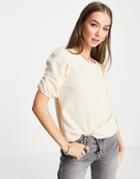 Only Camelia Short Sleeve Puff Top In Ecru-white