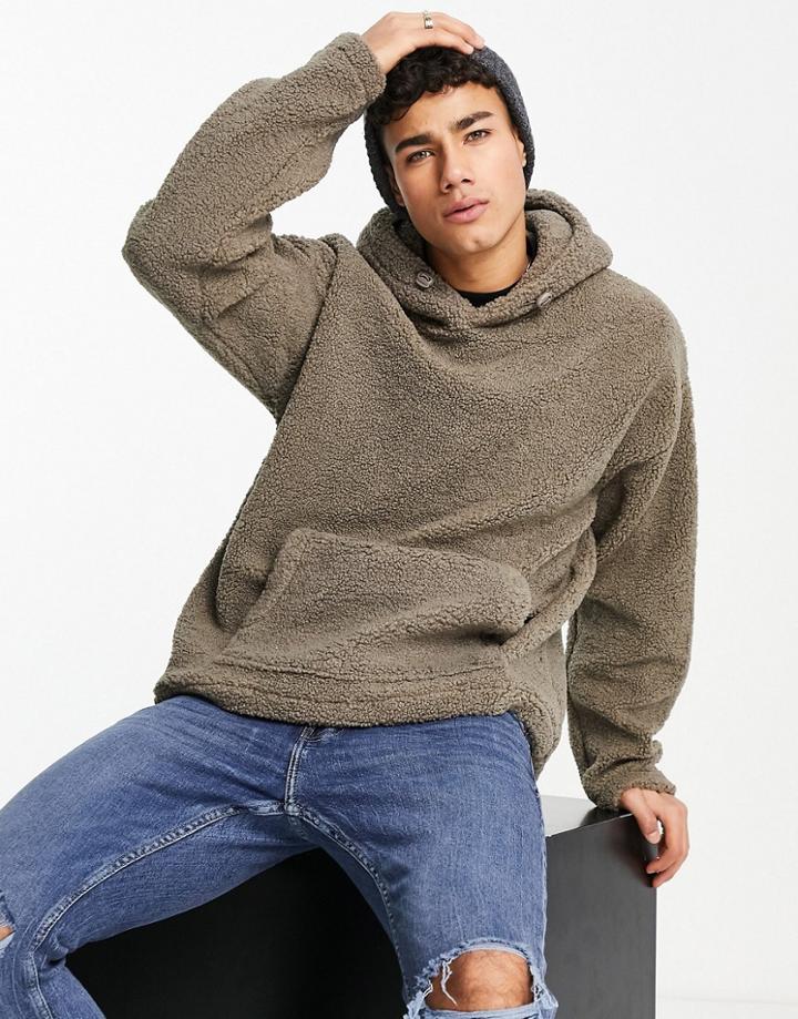 New Look Borg Hoodie In Brown