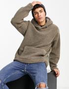 New Look Borg Hoodie In Brown