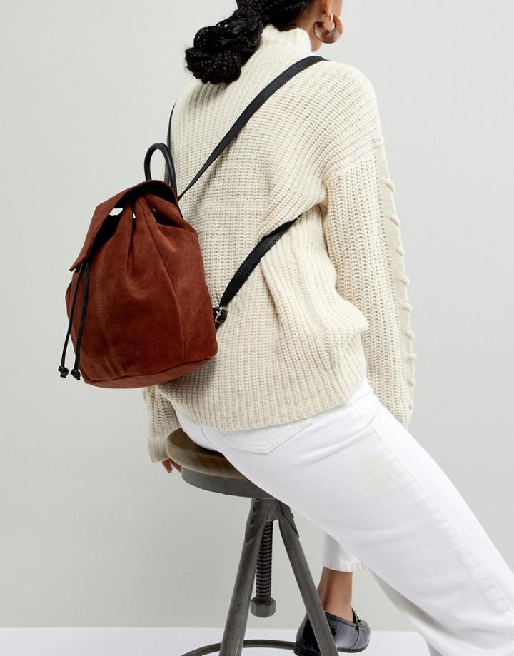 Asos Design Suede Backpack - Brown