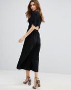 Asos Tea Jumpsuit With Ruched Sleeve Detail - Black