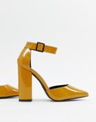 New Look Patent Block Heel Shoe - Yellow