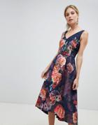 Oasis Occasion Floral Print V Neck Skater Prom Dress - Multi