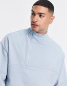 Asos Design Set Oversized Half Zip Sweatshirt In Blue-blues