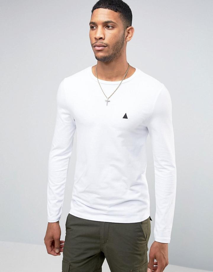 Asos Muscle Long Sleeve T-shirt With Logo In White - White
