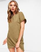 Brave Soul Xena T-shirt Dress In Olive-green