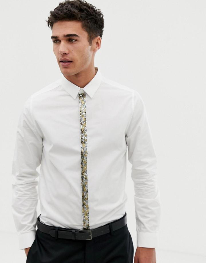 Burton Menswear Sequin Placket Shirt In White - White