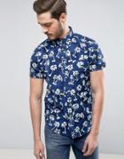 Wrangler Palm Print Shirt Regular Fit Short Sleeves - Blue