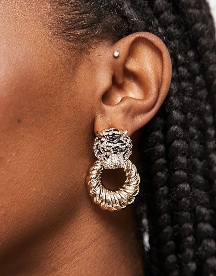 Aldo Asterran Drop Statement Earrings With Tiger Head In Gold