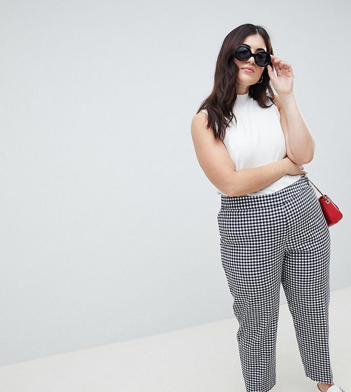 Asos Design Curve Tailored Gingham Tapered Pants With Belt And Buckle Detail-multi