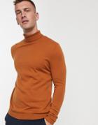 Asos Design Cotton Roll Neck Sweater In Brown