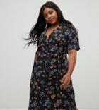 Influence Plus Floral Button Down Midi Shirt Dress - Black