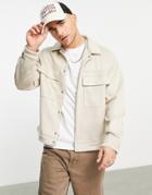 Bershka Double Pocket Suede Jacket In Beige-neutral