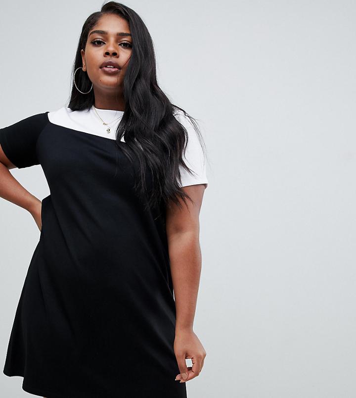 Asos Design Curve Mono Color Block T-shirt Dress - Multi
