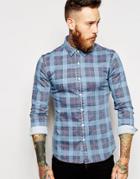 Asos Skinny Denim Shirt With Printed Check And Long Sleeves - Blue