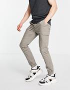 Asos Design Skinny Cargo Cuffed Pants In Dark Beige-neutral