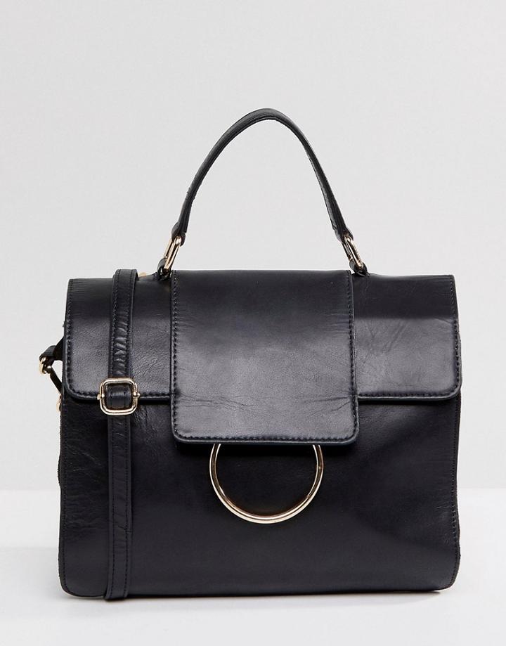 Urbancode Large Foldover Messenger Bag With Ring Detail - Black