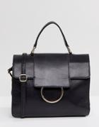 Urbancode Large Foldover Messenger Bag With Ring Detail - Black