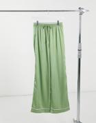 Asos Design Mix & Match Satin Pyjama Pants In Sage-green