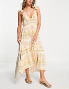 River Island Floral Cami Beach Midi Dress In Yellow-orange