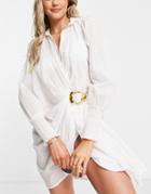 River Island Buckle Mini Beach Shirt Dress In White
