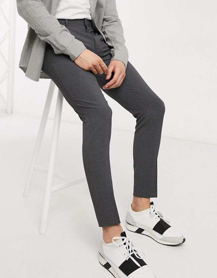 Asos Design Super Skinny Smart Pants In Charcoal-grey