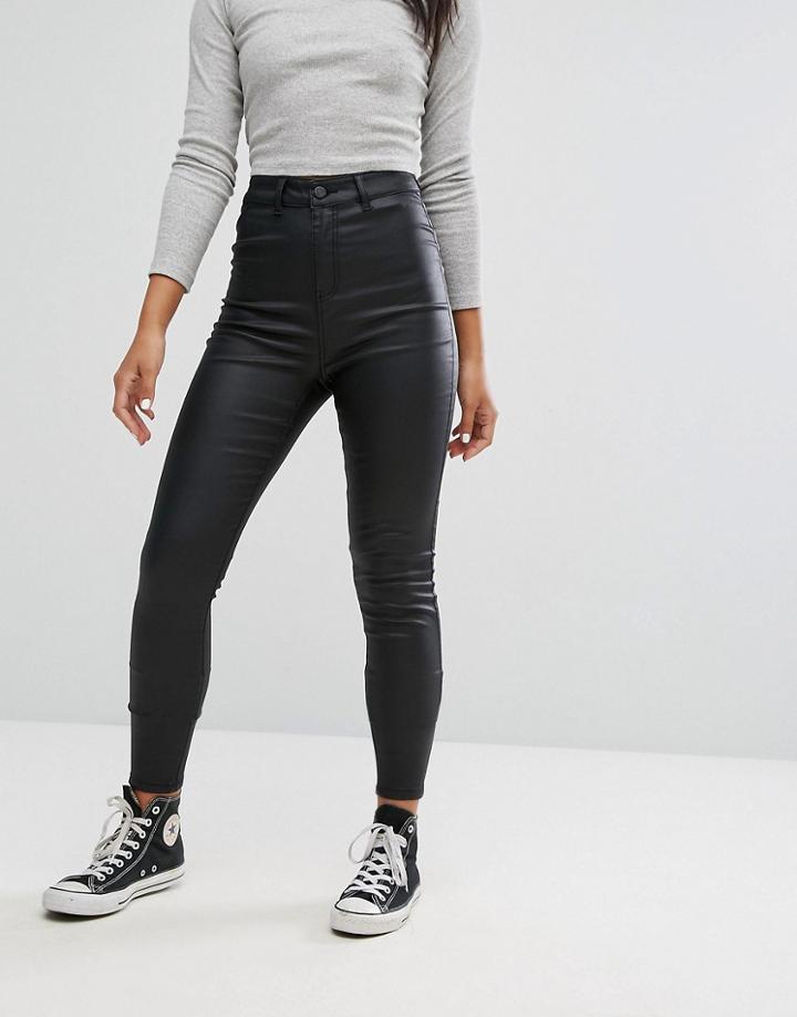Noisy May High Waist Deluxe Coated Skinny Jean - Black