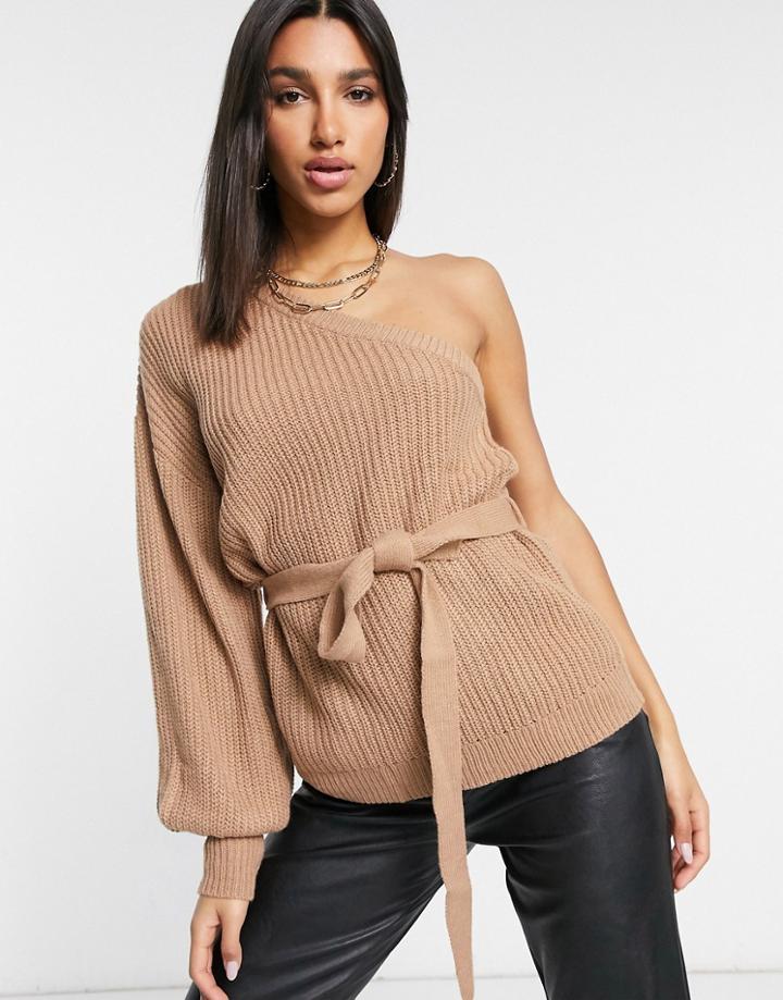 Ax Paris One Shoulder Sweater In Camel-neutral