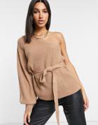 Ax Paris One Shoulder Sweater In Camel-neutral