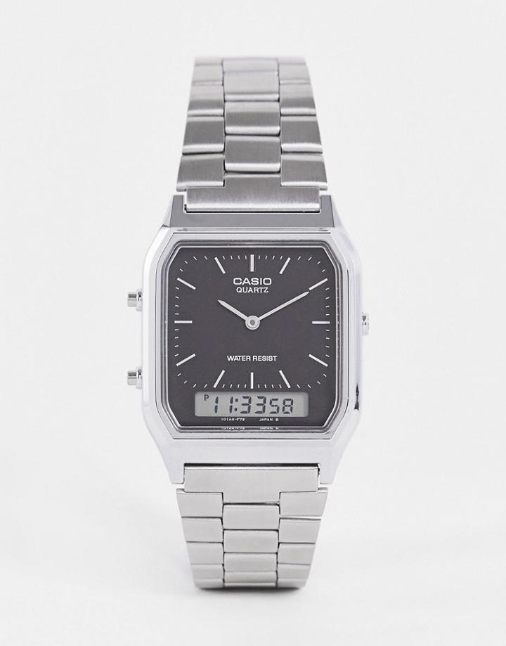 Casio Bracelet Watch With Black Dial In Metallic Light Blue