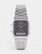 Casio Bracelet Watch With Black Dial In Metallic Light Blue