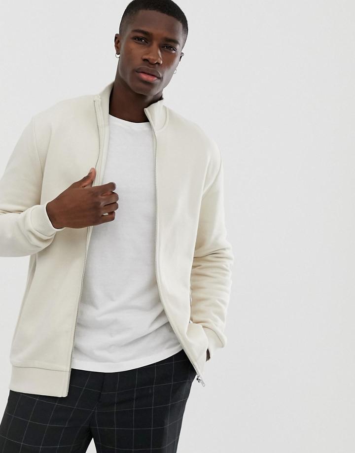 Asos Design Jersey Track Jacket In Beige