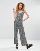 Asos Cami Jersey Jumpsuit With Wide Leg In Animal Print - Multi