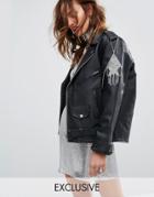 Sacred Hawk Premium Trophy Biker Jacket With Metal Customisation - Black