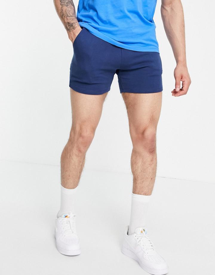 Asos Design Skinny Jersey Shorts In Shorter Length In Blue-blues