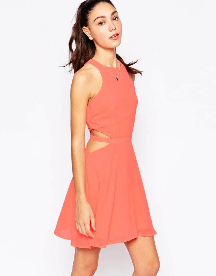 Daisy Street Skater Dress With Cut Out Waist - Nude