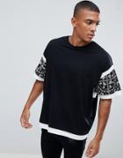 Asos Design Oversized T-shirt With Color Block And Paisley Print - Black