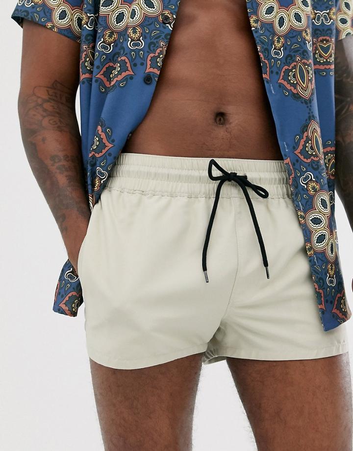 Asos Design Swim Short In Beige Super Short Length - Beige