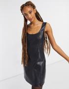 Bb Dakota Stretch Vegan Leather Mini Dress In Black