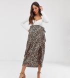 New Look Maternity Wrap Midi Skirt In Animal Print - Black