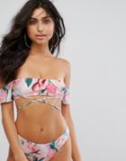 Missguided Bloom Print Bikini Top - Beige
