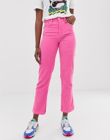 Asos Design Farleigh High Waisted Straight Leg Jeans In Pink Cord With Split Legs