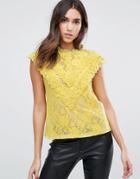 Amy Lynn Crochet Lace Top With Ruffle Detail - Yellow