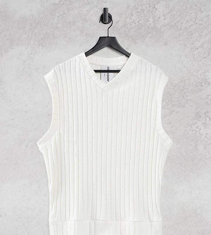 Collusion Unisex Chunky Jersey Rib Knit Tank In Ecru - Part Of A Set-white