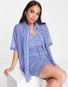 Heartbreak Oversized Shirt In Blue Check - Part Of A Set-white