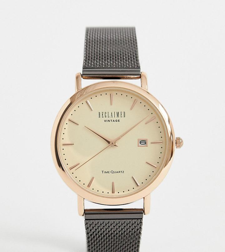 Reclaimed Vintage Inspired Contrast Dial Mesh Watch In Gunmetal 38mm Exclusive To Asos - Black