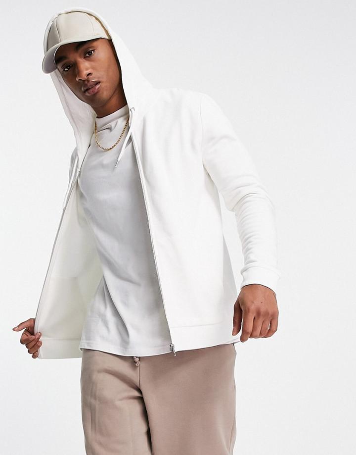 Asos Design Zip Up Hoodie In Soft White