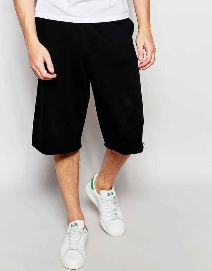 Asos Jersey Shorts With Raw Hem In Black - Black