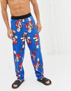 Asos Design Straight Leg Pyjama Bottoms In Super Mario Design - Blue