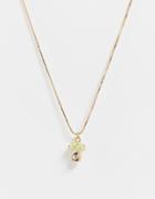 Asos Design Necklace With Green Mushroom Pendant In Gold Tone